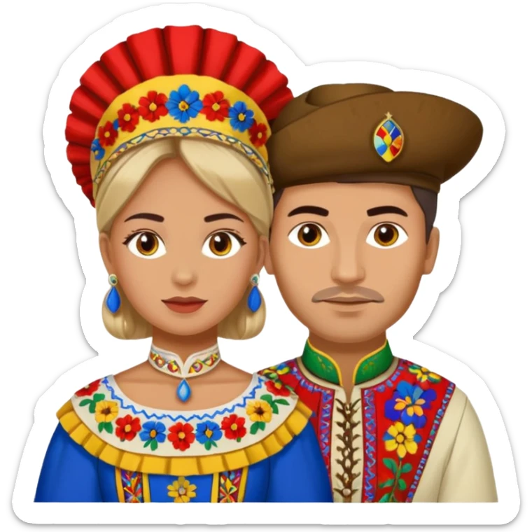 An woman dressed in a national Romanian costume and a men right next to her dressed in a Romanian national costume sticker