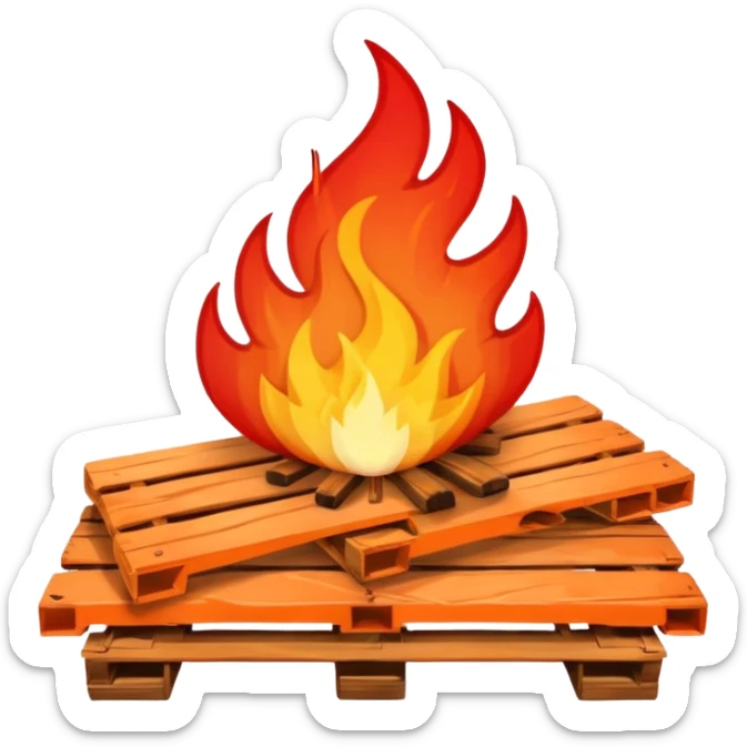 emoji of a pallet bonfire, stylized flames, wooden slats, cute and expressive, minimal sticker