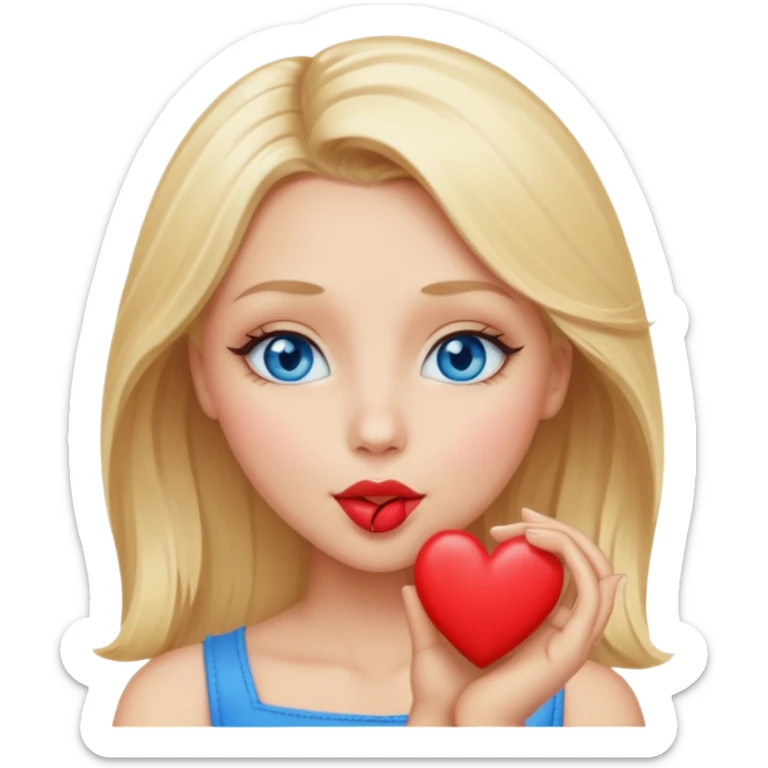 Une femme blonde yeux bleus qui envoi un bisous cœur sticker