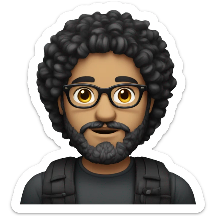 A Greek guy with black hair with curly hair and stylish glasses and a beard and big lips sticker