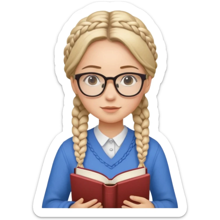 A student, girl, braid hair, wearing glasses, hold book in front of their chest sticker