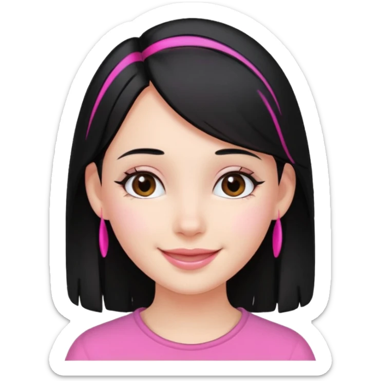 girl with black hair and pink streak by ear sticker