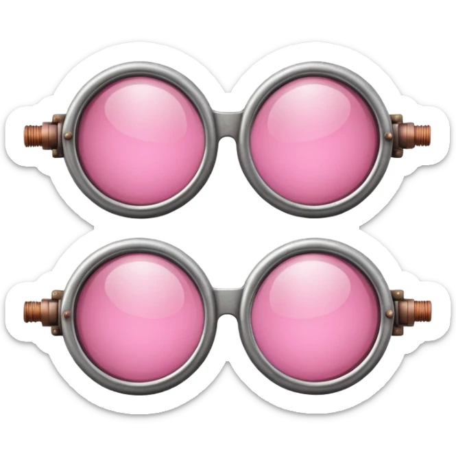 vintage pink welder's glasses, retro style with pink circular lenses, steampunk inspired sticker