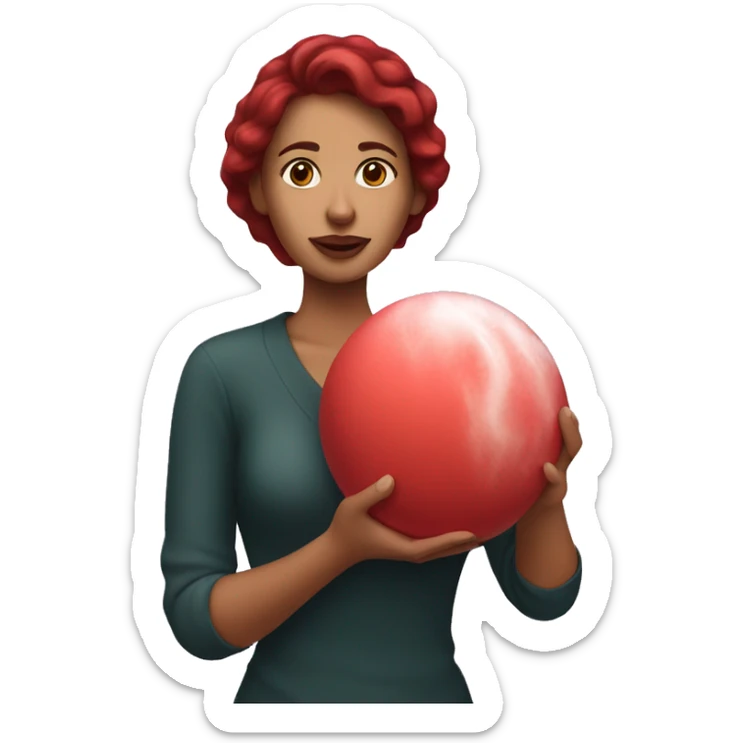 Dark red hair mexican woman holding a red bath bomb in her hands sticker