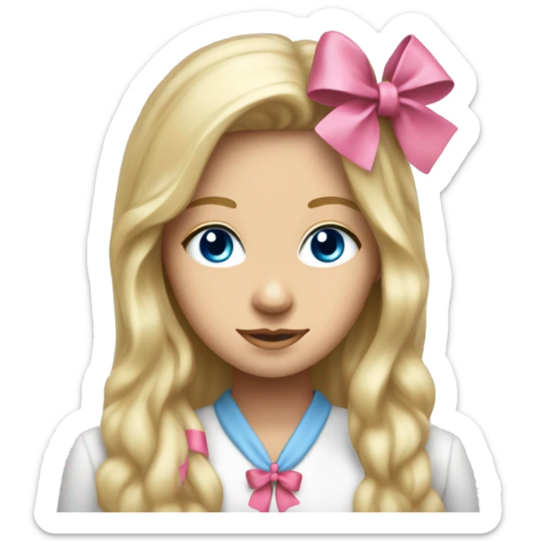 Pretty Blue eyed blonde long hair woman with pink bow in hair that is a psychology major at university  sticker