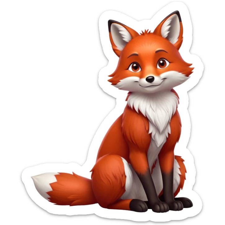 cinematic-noble [fox]-realistic-full-body-sitting-emoji,-tail-tucked-close,-head-tilted-dramatically,-fox-[red]-fur,-simplified-yet-realistic-focused-features,-highly-detailed,-glowing-with-an-almost-sarcastic-glow  expressive eyes sticker