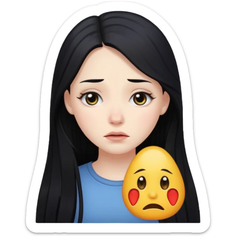 pale girl with long black hair teary eyes sticker