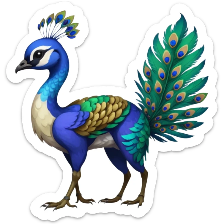  beautiful handsome gorgeous aesthetic colorful vibrant Vernid-Trico-species-Fakemon-creature by LiLaiRa, 4 legs, 1 tail, random markings, (full body) with a peacock-feather-tail sticker