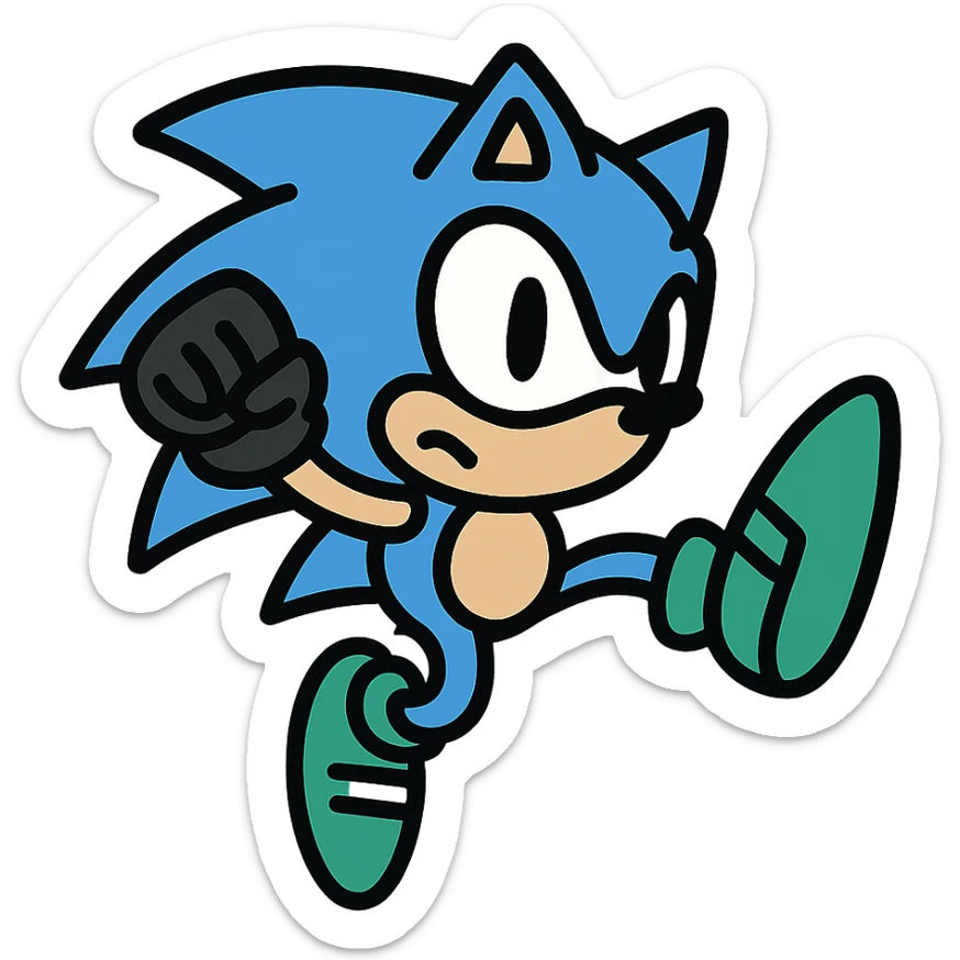 Change Sonic’s shoes to green sneakers with white laces, keep the color outline style, no background. sticker