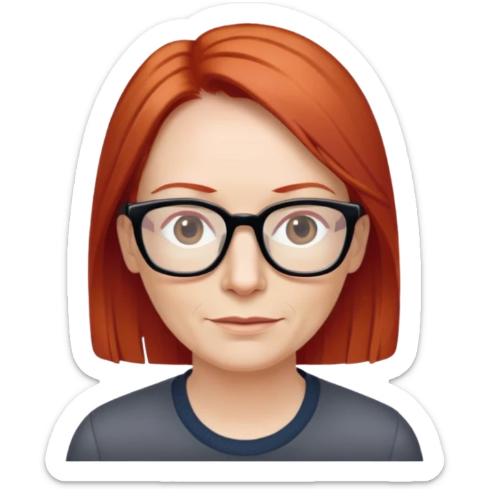 middle age Red head long straight hair pale skin wearing glasses sticker