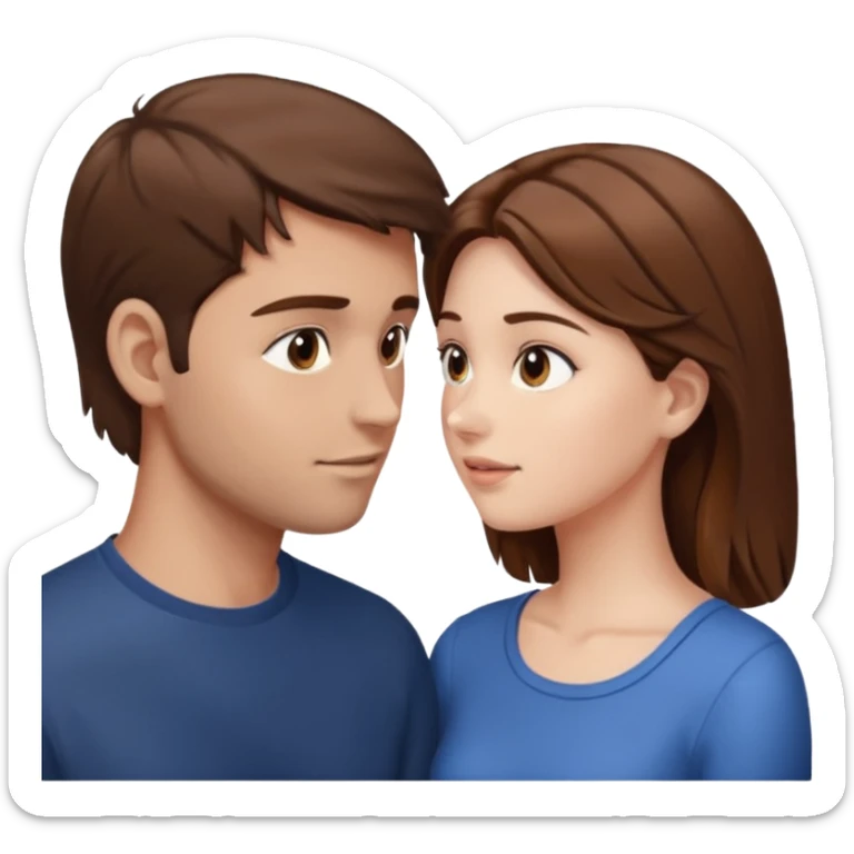 
Man head against woman head looking in their eyes, they both have brown hair sticker