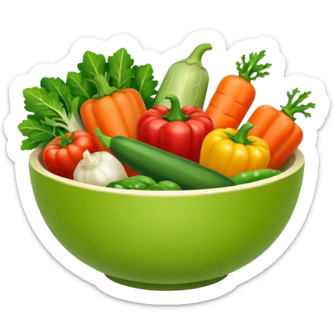 Healthy home cooking humanless avatar in clean style vibrant illustration. Fresh vegetables bowl, green tones, simple shapes, flat design, friendly and light. sticker