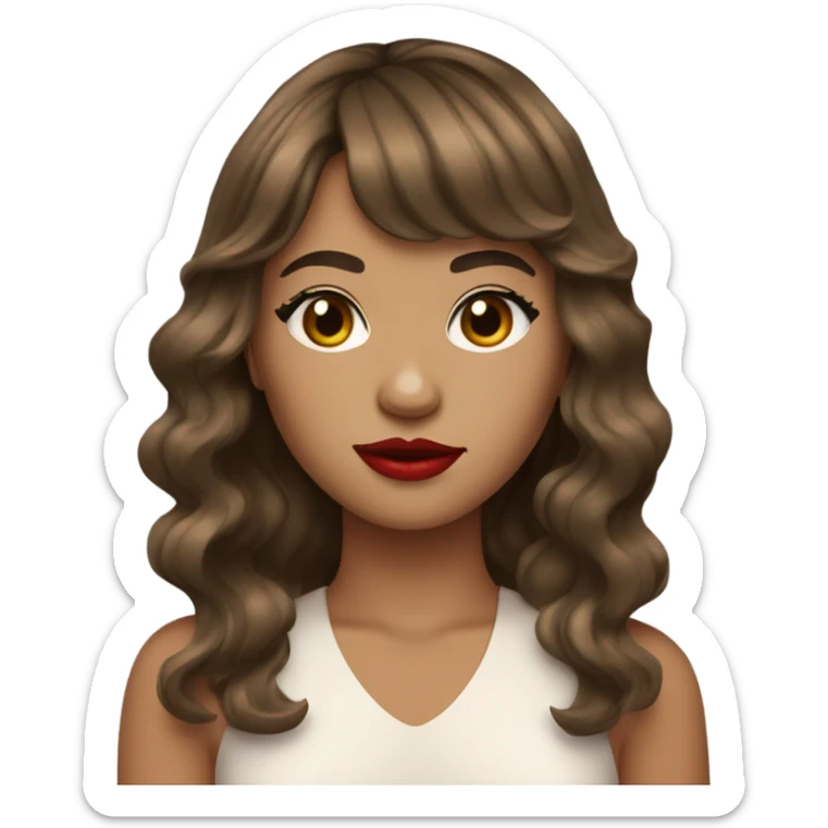 girl with tan skin brown wavy hair curtain bangs and red lips sticker