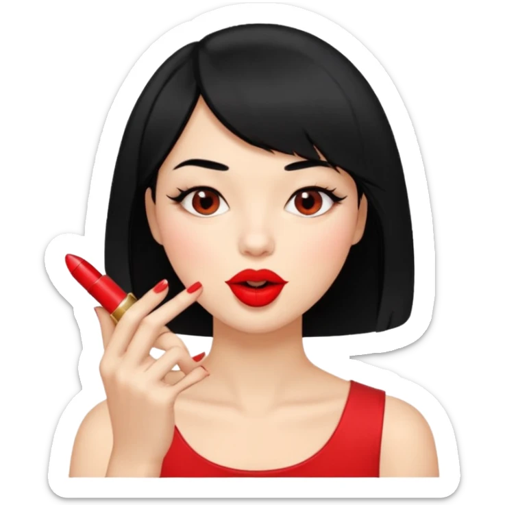 Chicas con pelo negro y corte bob haciendo que se muerde el dedo de manera picara sticker