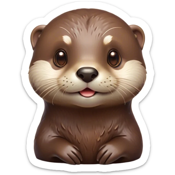 Cinematic Cute Otter Portrait Emoji, Head tilted playfully and inquisitively, featuring a glossy, streamlined brown Fur with a cute, twitching nose and round, sparkling eyes filled with curiosity, Simplified yet irresistibly adorable features, highly detailed, glowing with a warm, friendly glow, high shine, affectionate and sprightly, stylized with a touch of aquatic whimsy, bright and endearing, soft glowing outline, capturing the essence of a mischievous yet loving otter, so playful it feels like it could splash out of the screen and into your arms! sticker