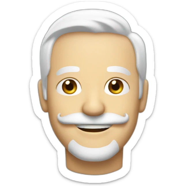 Create an emoji of a man smiling, with white hair and with a short but neat white beard and moustache sticker