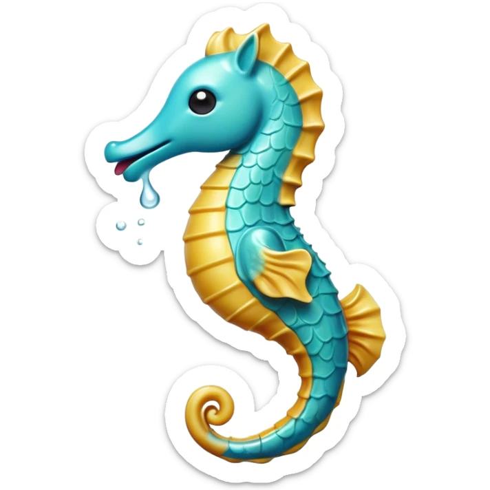 Cinematic Realistic Cute Yawning Sea Horse Portrait Emoji, Head tilted slightly with a dramatic, wide-open yawn, showcasing a soft, flowing body with gently drooping fins and half-closed, drowsy eyes rendered in delicate detail, high shine, relaxed yet expressive, styled with a dash of underwater charm, soft glowing outline, capturing the essence of a sleepy yet affectionate sea horse that appears ready to rest in tranquil water. sticker