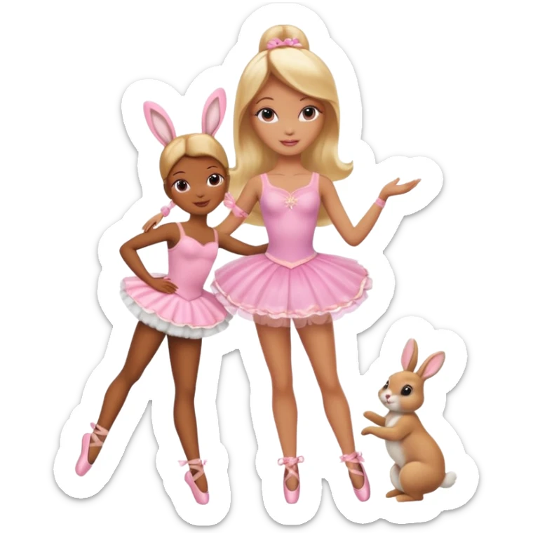Brown skin blonde hair barbie ballerina holding bunny  sticker