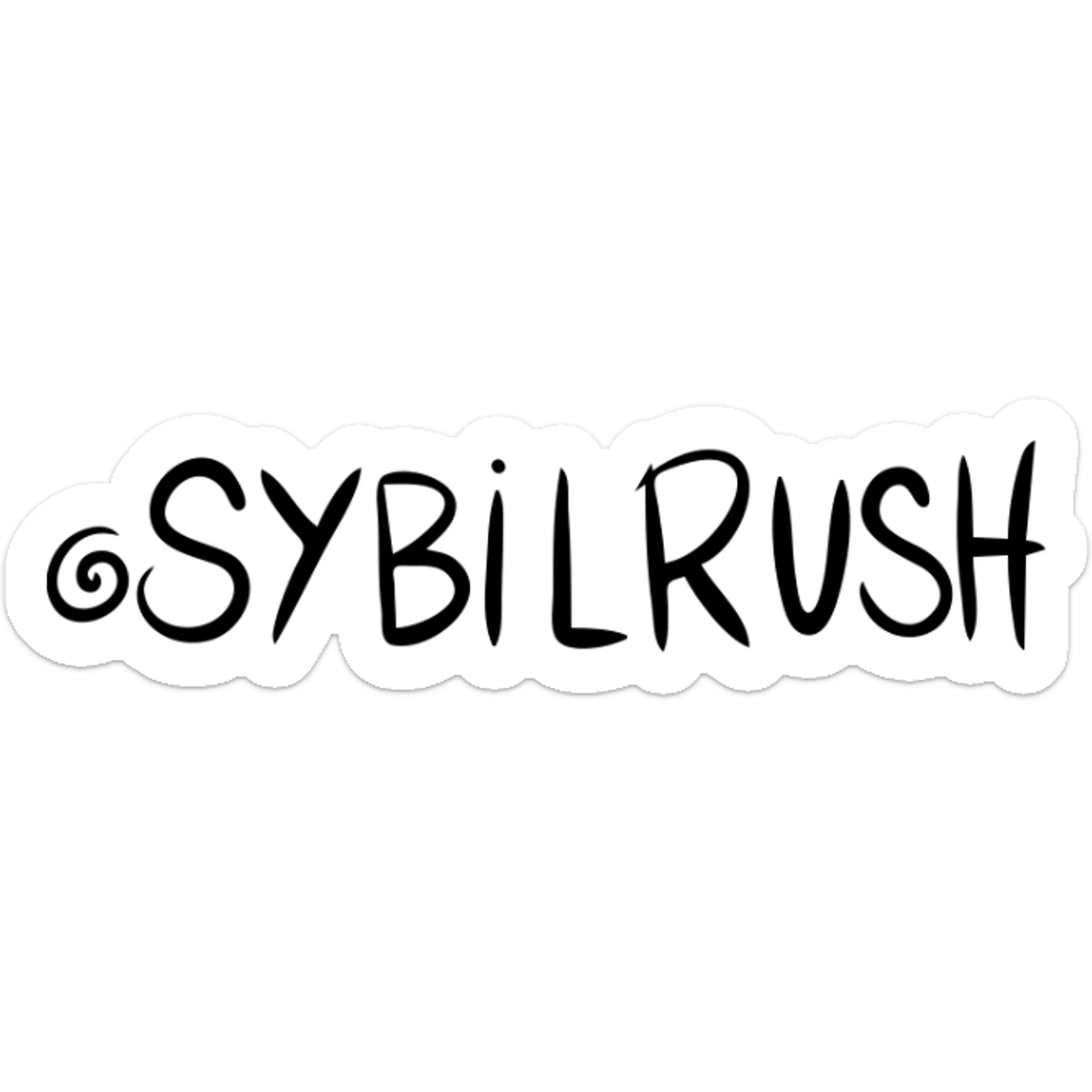 The word "SYBILRUSH" in handwritten style sticker