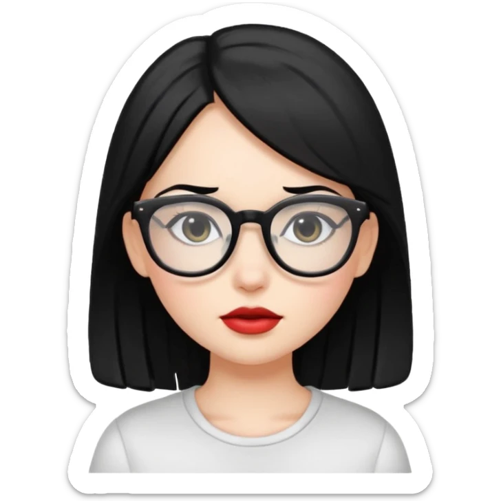white baddie pretty girl with black hair and glasses sticker