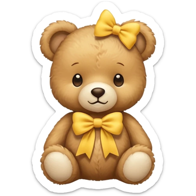 Cute flat-style teddy bear icon for infant daycare. wear a yellow bow in neck
 sticker