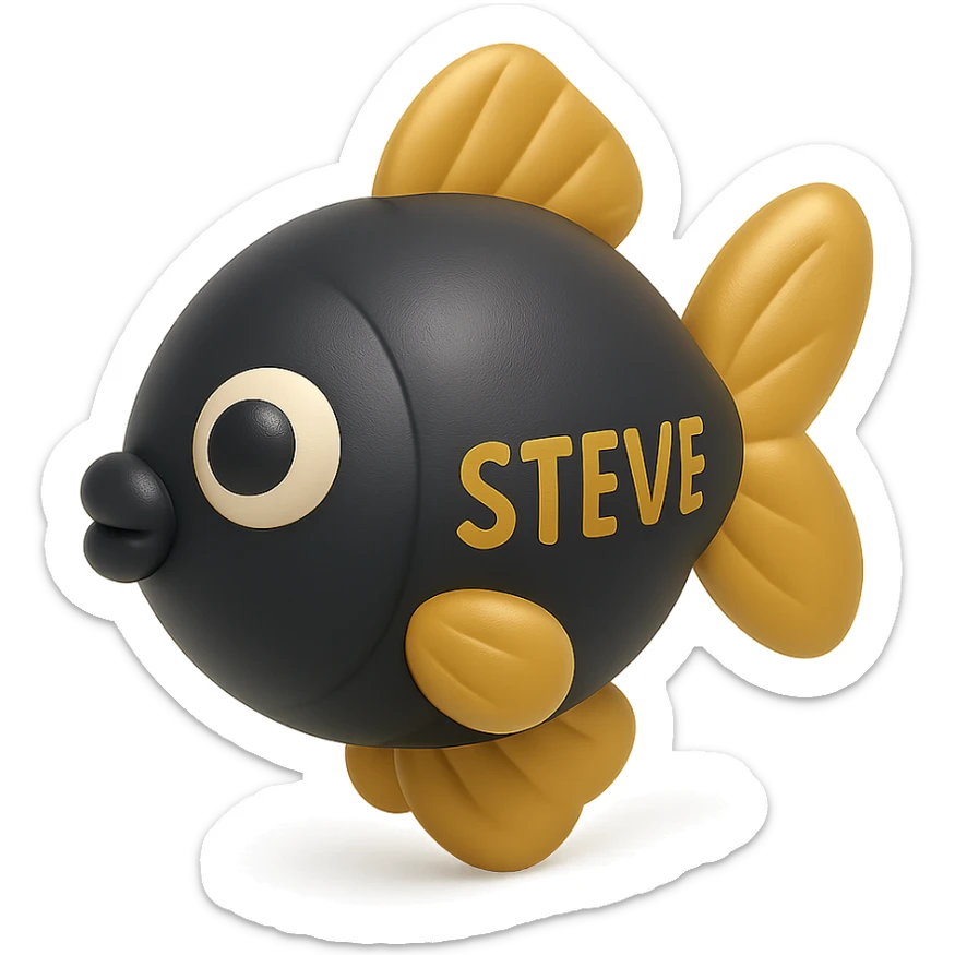 a fish named Steve in balloon style, playful and colorful sticker