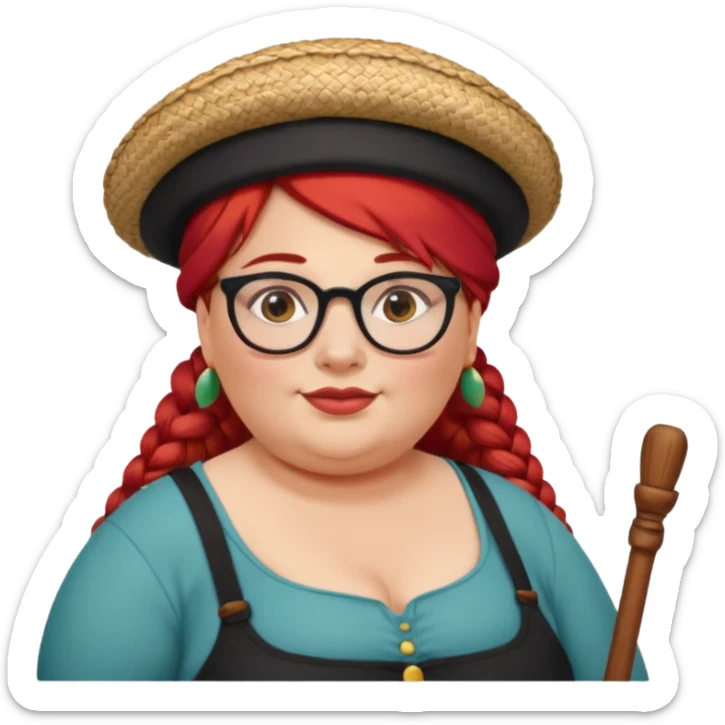 woman glassess, very fat venice gondolier with iconic hat and red hair woman braided sticker
