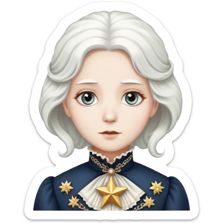 Victorian era character with pale white skin, white hair, and star-shaped eyes wearing historical Victorian clothing sticker