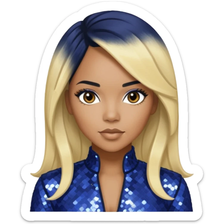LeToya Luckett with long black hair blonde hair, indigo sequin outfit sticker