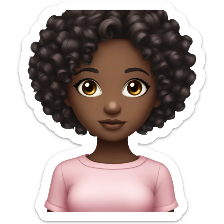 Chocolate brown doll eyes, black short curly hair, feminine, pink, black girl angelic beauty sticker