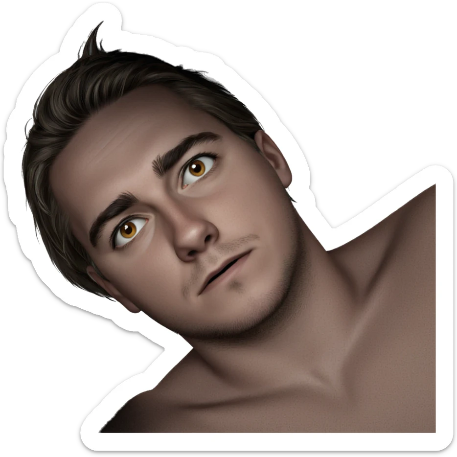 focused gaze of a young man sticker