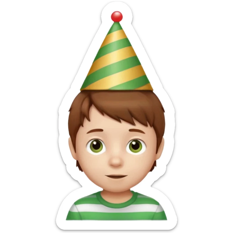 a little boy with birthday hat, striped green shirt, brown hair















 sticker
