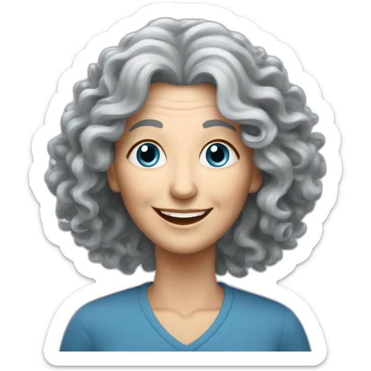 happy older woman with very long curly gray hair and blue eyes is teaching Artificial Intelligence sticker