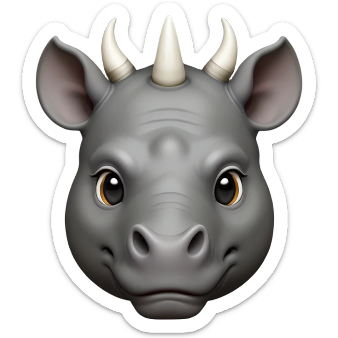 cinematic-noble--rhinoceros-portrait-emoji,slate-grey-hide-poised-and-regal,-with-a-massive,-powerful-build-and-a-thick,--deep-set-soulful-piercing-eyes,-simplified-yet-sharp-and-sophisticated-features,-highly-detailed,-large-black-eyes, white horn, front facing sticker
