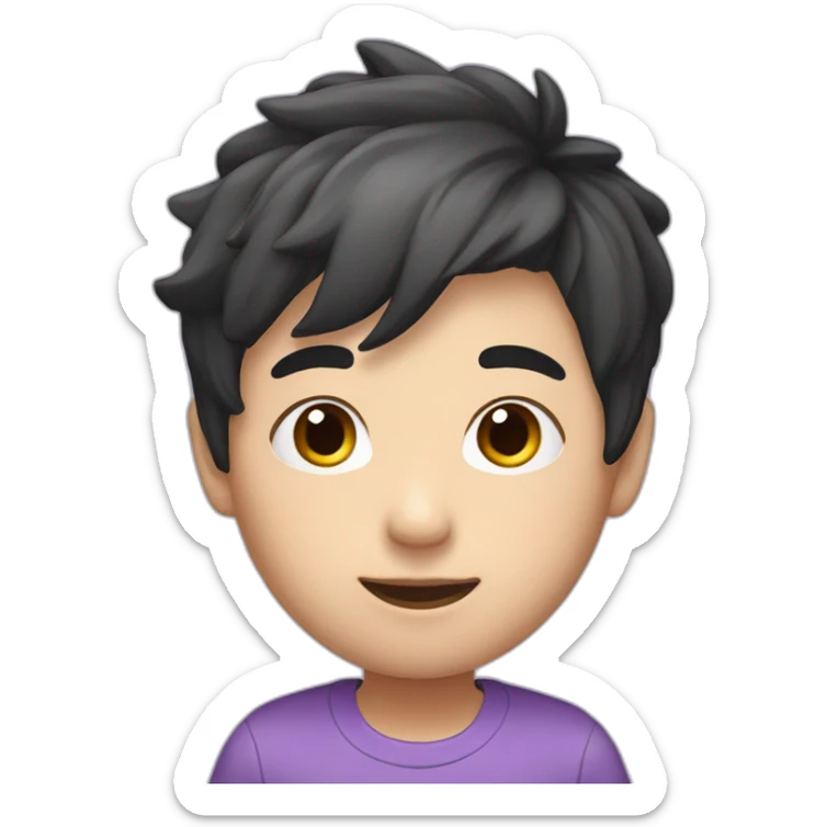 Asian boy with bright lilac hair on top and black hair on the side sticker