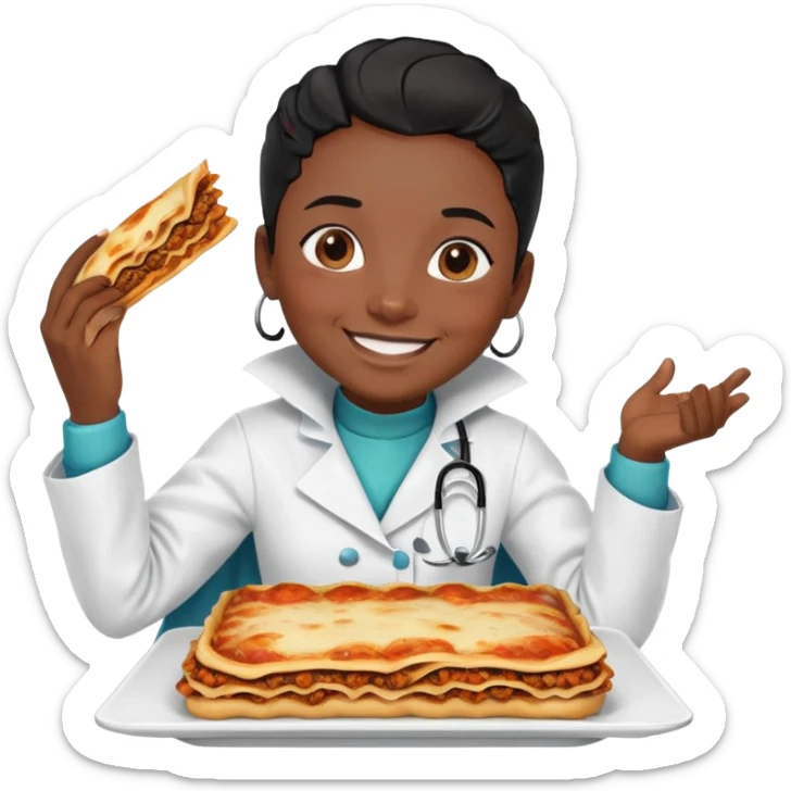  High fade black hair black skin smiling ponytail doctor and nigerian cape eating lasagna  sticker