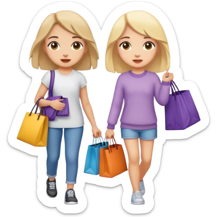 A girl walking down the sidewalk with bags in her hand with her best friend’ with bags  sticker