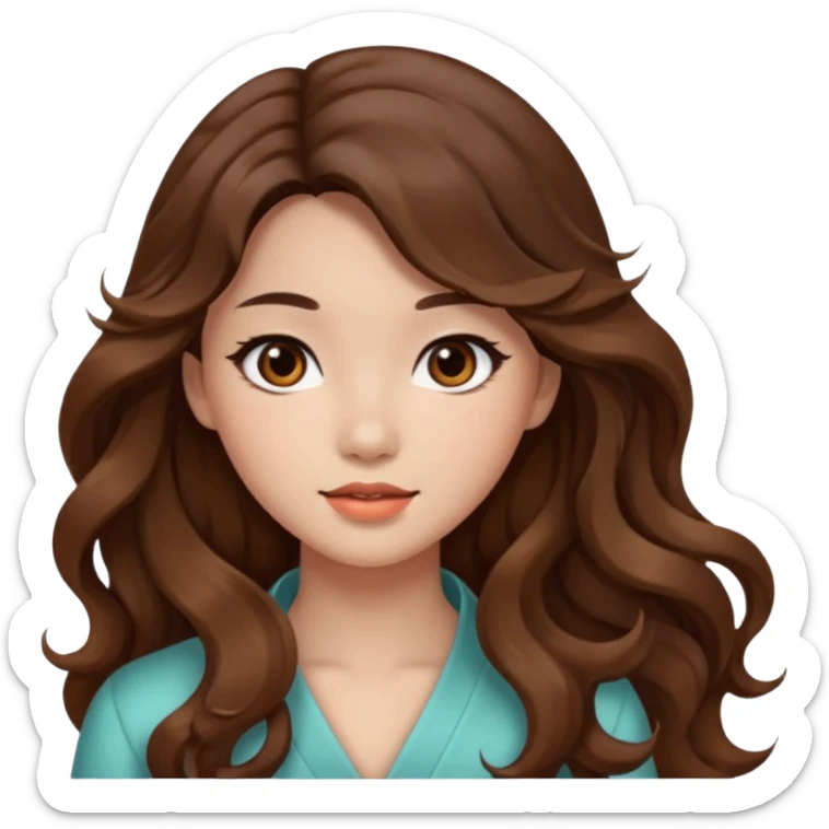 Beautiful girl,brown hair,wavy hair，long hair,Black eyes,Chinese sticker
