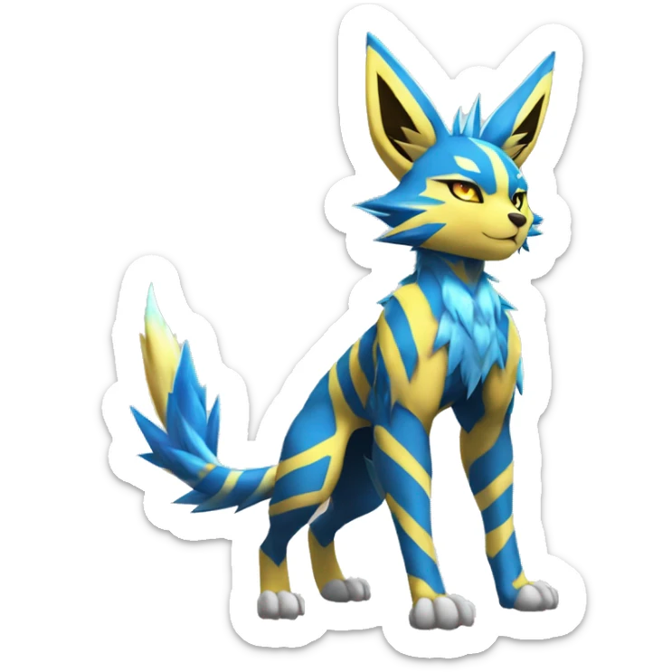 Anthro Edgy Cool Zeraora-Jolteon-Pokémon-Fakémon with shiny blue stripes Full Body Detailed High Quality  sticker