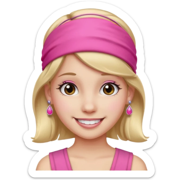 Fashion girl with pink headband and earrings, half body sticker