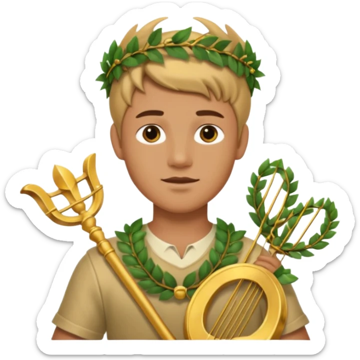 An emoji of the Greek god Apollo. He is a youthful man with a laurel wreath on his head, holding a golden lyre. sticker