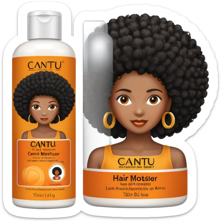 Bottle of Cantu Hair Moisturiser. The label on the bottle should have a picture of a black woman with afro. sticker
