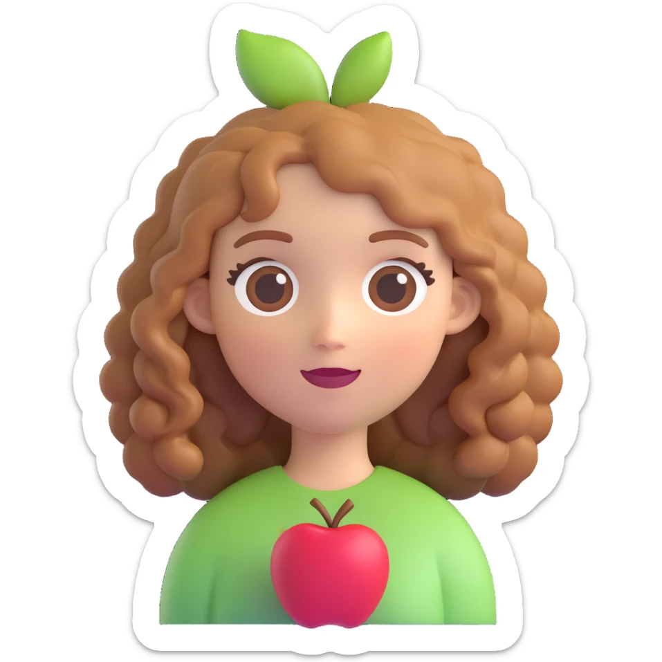 white girl with light brown curly hair, 3D Apple emoji style sticker