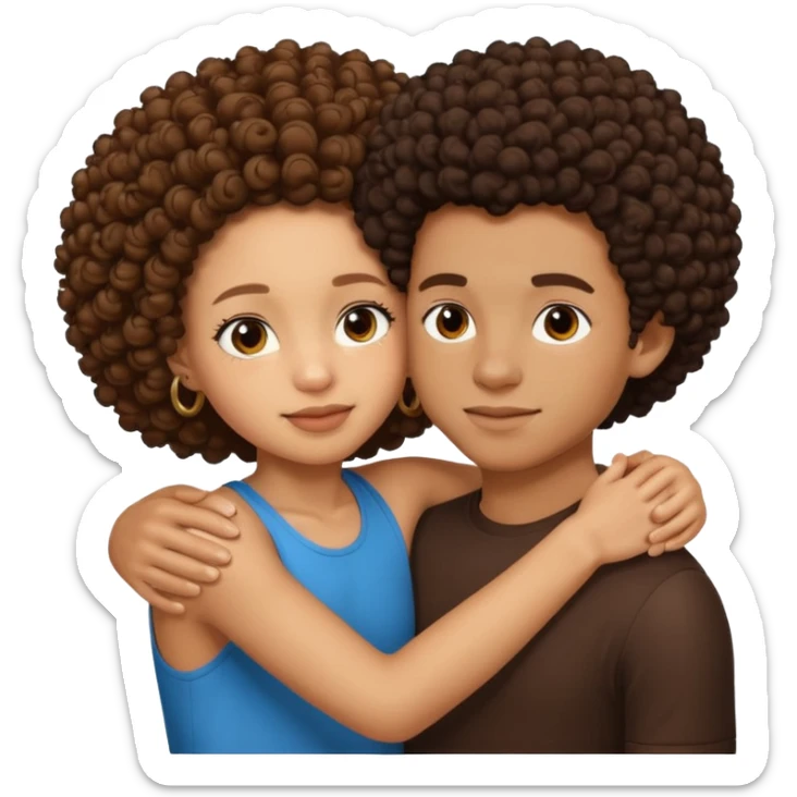 A lightskin with afro boy and brown skin girl with curls hug sticker