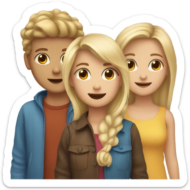 Three friends a blond boy a blond girl and a girl with brown hair sticker