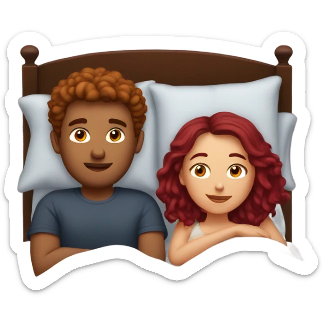 Burgundy haired girl and boyfriend cuddling in bed sticker