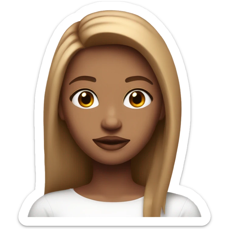 very pretty girl with straight light brown hair pink big lips and white top  sticker