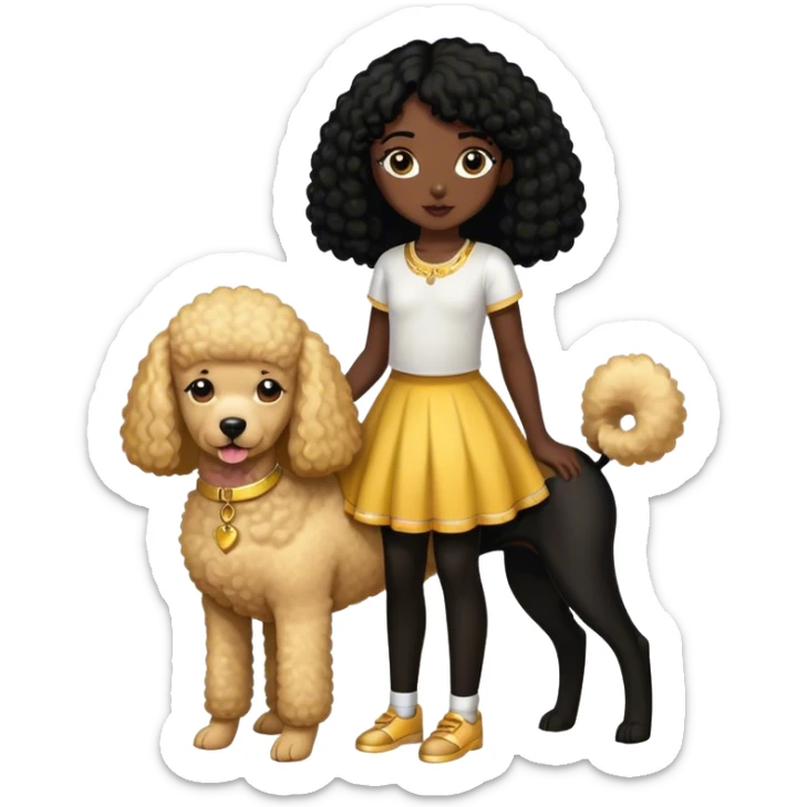 Black  hair girl wiht golden pudel boy dog sticker