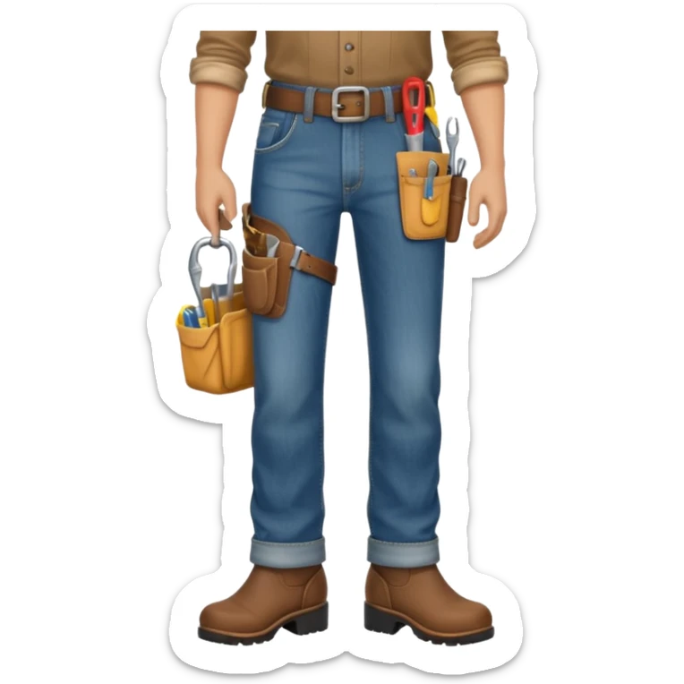 lower half of a male farmer showing jeans, boots, and a tool belt, emoji style sticker