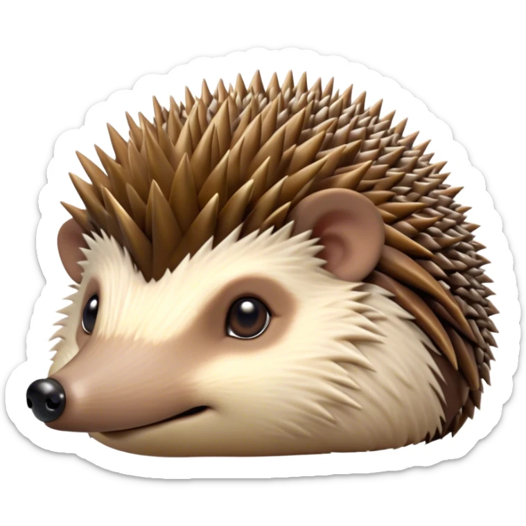Cinematic Noble Hedgehog Portrait Emoji, Poised and regal, with a compact, spiky build and a rich, earthy Fur of brown spines and a soft underbelly, deep-set soulful beady eyes, Simplified yet sharp and sophisticated features, highly detailed, glowing with a warm, dignified glow, high shine, intelligent and endearing, stylized with an air of woodland charm, focused and attentive, soft glowing outline, capturing the essence of a watchful and confident little hedgehog, so majestic it feels as though it could scurry out of the screen with effortless authority! sticker